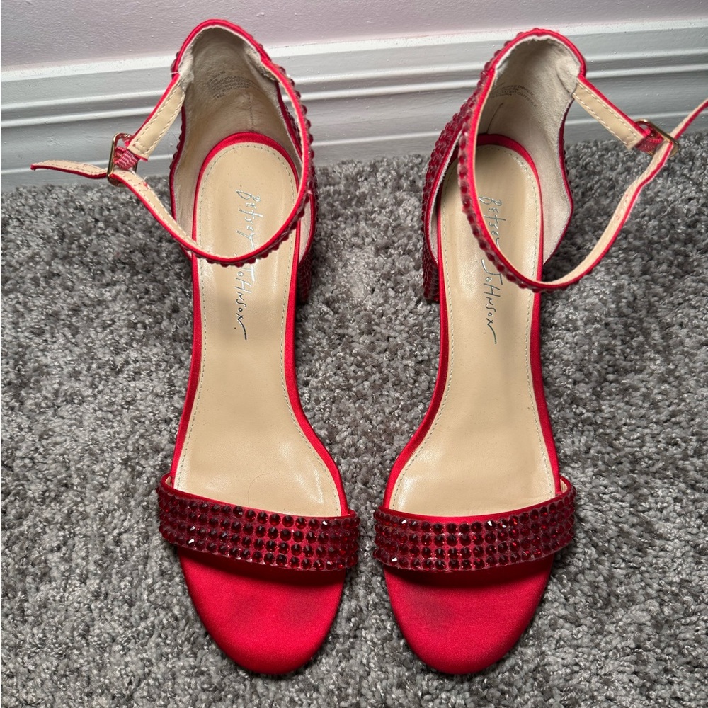 Betsy Johnson - Mari Short Heeled Rhinestone Sandal - Red